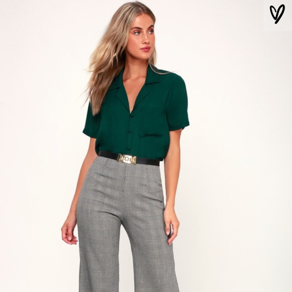 Lulus dark green button down top
